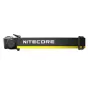 Nitecore HC75 UHE galvājaslampa ar melnu un dzeltenu pielāgojamu jostu, kas aprīkota ar drošu slēdzi un izteiksmīgu zīmolu.
