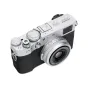 Fujifilm compact camera with aspherical lens and Super EBC coating, side view showing shutter button and top dials