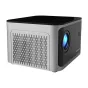 Magcubic HY350 projector in gray, 1080p resolution with 580 ANSI lumens brightness, front view showing touch panel and illuminated lens area.