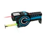 Mileseey DTX 10 laser distance measurer with a 100m tape measure, extended tape, active green laser beam, and digital display showing measurement