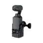 JJC HSC OP3 adapter for DJI Osmo Pocket 3 with cold shoe attachment and 1/4” tripod mount, featuring foldable action camera mount and silicone pads for secure grip