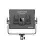 Godox LP600R 60W RGB LED panel light with front control interface, battery compartments, and yoke mount for professional video and photography lighting