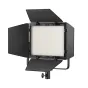 Godox LP400Bi K2 bi-color LED light panel with adjustable barn doors, front view, sleek black frame, portable studio lighting kit