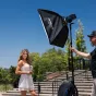 Westcott ClickBox 2x3 softbox with Bowens mount in use for professional portrait lighting outdoors, creating soft focused light for edge and hair lighting