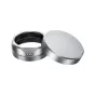 JJC LH JXHF silver lens hood for Fujifilm X half cameras with matte interior, aluminum build, and protective EVA lining – front view with cap included