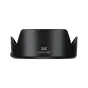 JJC LH-ES73BT black lens hood featuring a matte finish and a branded logo, designed for Canon RF 45mm F1.2 STM lens with a flared shape and symmetrical notches for easy attachment.