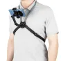 JJC MNM UN1 Black neck holder with smartphone securely mounted for POV filming and vlogging, featuring cold shoe and 1/4" threaded interfaces.