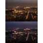 Ночной панорамный вид города сверху, демонстрирующий контраст светового загрязнения для ночной фотографии с фильтром Cokin Nuances Light Pollution CUT Clearsky