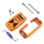 3 Legged Thing Ellie Short L bracket modular camera mount with orange anodized finish, including base, vertical mount, and hardware accessories