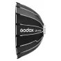 Софтбокс Godox QR-P70T 70 см с креплением Bowens, быстрая сборка, черный материал, вид сбоку с логотипом и параболической формой