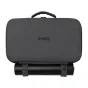 JMGO PicoPlay+ portable projector with built-in tripod and power bank, top view showing compact design and secure strap fastening