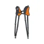 BlackRapid Double X Extra Comfort camera harness with padded orange shoulder straps and dual carabiners for secure camera attachment