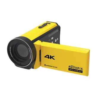 Водонепроницаемая видеокамера Aquapix WDV5630 с 4K разрешением, ультра HD объективом, желтым корпусом и боковыми кнопками управления для подводной и уличной съемки