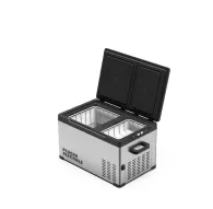 Холодильник-компрессор Maentum IceCube DUAL 25 с двумя зонами охлаждения, открытая крышка показывает объем 25 литров и прочный металлический корпусХолодильник-компрессор Maentum IceCube DUAL 25 с двумя зонами охлаждения, открытая крышка показывает объем 25 литров и прочный металлический корпус
