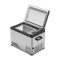 Холодильник-компрессор Maentum IceCube 40L с открытой крышкой, видны внутренние рёбра охлаждения и съёмная металлическая корзина, совместим с 12/24/230VХолодильник-компрессор Maentum IceCube 40L с открытой крышкой, видны внутренние рёбра охлаждения и съёмная металлическая корзина, совместим с 12/24/230V