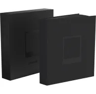 Polaroid Studio Coffee Table Photo Album with black linen cover and square photo window display, featuring closed and open box viewsPolaroid Studio Coffee Table Photo Album with black linen cover and square photo window display, featuring closed and open box views