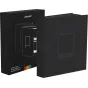 Polaroid Studio Coffee Table Photo Album with square viewing window in black linen cover, open interior showing photo slots for Polaroid i-Type, 600, and SX-70 prints, displayed with original packaging