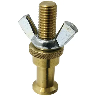 Kupo KS-018 adapter with 5/8-inch stud and M10 thread, featuring dual butterfly knobs for secure clamping.