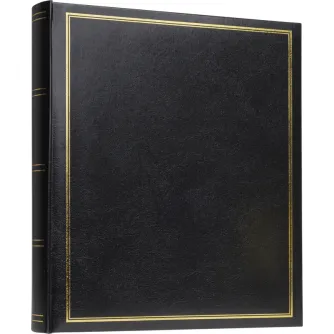 FOCUS Prestige Maxi 500 Melnais fotoalbums ar zelta apdrojumu, piemērots līdz 500 fotogrāfijām līdz 10x15 cm izmēram, ar kabatiņu digitālās saglabāšanas vajadzībām.