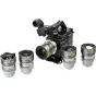 Объектив NISI Athena Prime Rewind 14mm T2.4 PL-Mount с ретро-характеристиками кинооптики, установленный на корпус камеры Sony вместе с полным набором из 5 линз (14mm-85mm) для съемки фильмов