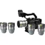 NiSi Athena Prime Rewind 25mm T1.9 PL-Mount lens with 35mm, 50mm, and 85mm primes, showcasing vintage cinema optics on Sony FX6 camera with Tilta rig for professional filmmaking