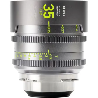 NiSi Cine Lens Athena Prime Rewind 35mm T1.9 PL-Mount with detailed focus ring and fluorescent scale markings for low-light visibility