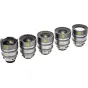 NiSi Athena Prime Rewind PL-montāžas kinolēcu komplekts ar 14mm, 25mm, 35mm, 50mm un 85mm fokālattālumiem, demonstrējot retro stila optiku un modernu PL-montāžas saderību profesionālajai filmēšanai.