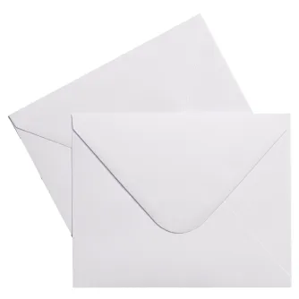 Focus zīmes balts konverts 115x160 mm, 100g skābes neizturīgs papīrs, daļēji atvērta flapa redzama, 50 konvertu pakete augstas kvalitātes fotogrāfijai un ielūgumiem