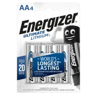 Energizer Ultimate Lithium AA batteries 4-pack with long-lasting power, 20-year shelf life, suitable for high-tech devices.Energizer Ultimate Lithium AA batteries 4-pack with long-lasting power, 20-year shelf life, suitable for high-tech devices.