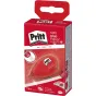 Pritt refillable permanent glue roller with 16m adhesive refill, ideal for photo albums and cardboard projects, displayed in original packaging with a transparent roller visible.