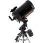 Celestron Advanced VX SCT 11 telescope with StarBright XLT coatings on a sturdy equatorial mount, featuring dual-axis control knobs and a counterweight shaft for enhanced stability and precise tracking of celestial objects.