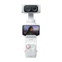 Insta360 Luna Ultra Creator Bundle Stellar White ar divu objektīvu kameru ar Leica zīmolu, noņemamu 2 collu OLED skatu, kas rāda tiešo 8K video priekšskatījumu, un vadības paneli ar pogām un oranžo barošanas indikātoru.