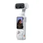 Insta360 Luna Ultra gimbal kamera Stellar White krāsā ar detašējamu OLED skārmu, kas rāda portreta video priekšskatījumu, 3x zoom un divu objektīvu uzstādījumu ar Leica zīmolu.