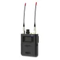 Deity THEOS DIFB digitālais IFB uztvērējs, 550-960 MHz frekvence, divas vertikālas antenas, neliels displejs, jaudas poga, bloķējams 3.5 mm austiņu ligzda, melns metāla korpuss, redzams zīmola nosaukums un modelis, ierīce izskat