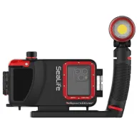 SeaLife SportDiver Pro 2500 underwater housing with 2500-lumen Sea Dragon LED light, front and side view, depth-rated to 130ft/40m, featuring large touch controls and removable color filterSeaLife SportDiver Pro 2500 underwater housing with 2500-lumen Sea Dragon LED light, front and side view, depth-rated to 130ft/40m, featuring large touch controls and removable color filter