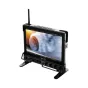 Монитор SmallHD Ultra 10 с диагональю 10 дюймов, отображающий изображение с камеры на сенсорном экране, установлен на штативе с видимыми кнопками управления и джойстиком, показывающий настройки экспозиции и индикатор фокуса, с п