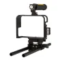 Ikan Cage Kit for Panasonic GH4 with reversible top handle, 15mm rods, and LED light attachment - robust aluminum camera cage with tool-less assembly