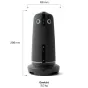 Owl Labs Meeting Owl 5 Pro 360° 4K konferenču kamera ar diviem Ethernet portiem, priekšējais skats ar izmēru un svara norādījumiem