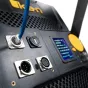 Задняя панель студийного светильника Ikan LBX10-POE с подключением PoE++ по Ethernet и DMX разъемами, цифровым интерфейсом управления и установленными кронштейном и жалюзи