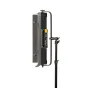 Ikan LBX8 low-profile bi-color studio light mounted on a yoke, featuring built-in barn doors and LED indicator panel.