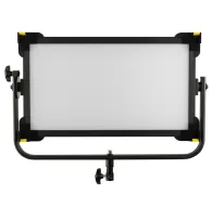 Ikan Lyra 1x2 bi-color DMX studio light panel with soft diffusion, front view showing control knob and yoke mount compatibilityIkan Lyra 1x2 bi-color DMX studio light panel with soft diffusion, front view showing control knob and yoke mount compatibility