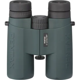 Ricoh Pentax ZD Waterproof 8x43 binoculars featuring a durable design with magnesium alloy construction and hydrophobic coating, showcasing advanced optics from a front view.
