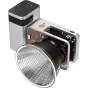 Zhiyun Molus X60 RGB Pro COB light with battery handle attachment, showcasing front and side design with advanced cooling system and reflector