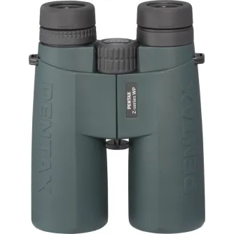 Ricoh Pentax ZD Waterproof 10x50 binoculars with rugged green rubber armor, fully multi-coated optics, and hydrophobic lens coating for clear outdoor viewing in any weather