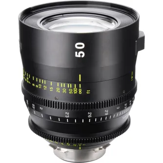 Tokina Vista 50mm T1.5 Cinema PL lens featuring a fast T1.5 aperture and 9-blade iris for exceptional bokeh, perfect for low-light video shooting