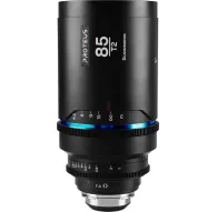 Laowa Proteus 2X Anamorphic 85mm T2 blue reflector lens with PL mount, highlighting rear focus and aperture ring detailsLaowa Proteus 2X Anamorphic 85mm T2 blue reflector lens with PL mount, highlighting rear focus and aperture ring details