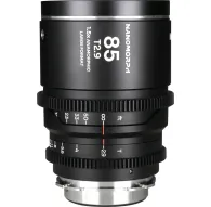 Объектив Laowa Nanomorph LF 85mm T2.9 с серебристым анатомическим эффектом, анаморфотный 1.5X, для кинопроизводства, байонет Arri PL/Canon EF, вид спереди с кольцами фокусировки и диафрагмыОбъектив Laowa Nanomorph LF 85mm T2.9 с серебристым анатомическим эффектом, анаморфотный 1.5X, для кинопроизводства, байонет Arri PL/Canon EF, вид спереди с кольцами фокусировки и диафрагмы