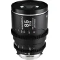 Laowa Nanomorph LF 85mm T2.9 1.5X silver anamorphic cinema lens with Arri PL/Canon EF mount, showcasing front element and focus markings.