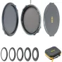 NiSi JetMag Pro 1-5 Stop Flex Kit ar magnētisko sistēmu, adapteriem (67mm, 72mm, 77mm, 82mm), priekšējām un aizmugurējām vāciņām, un nesējam.