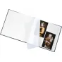 FOCUS Essence canvas photo album 26x25 cm beige cover with premium archival pages and parchment dividers, featuring printed photos of a child with a teddy bear inside